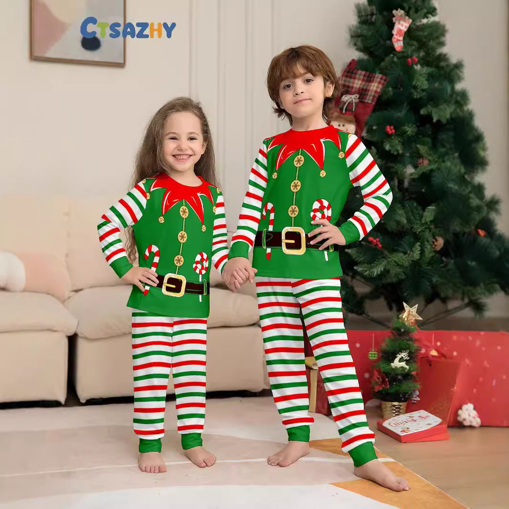 ชุดนอนคริสต์มาสสำหรับครอบครัว สไตล์ causal soft มีเสื้อยืดแขนยาวและกางเกงลายพิมพ์