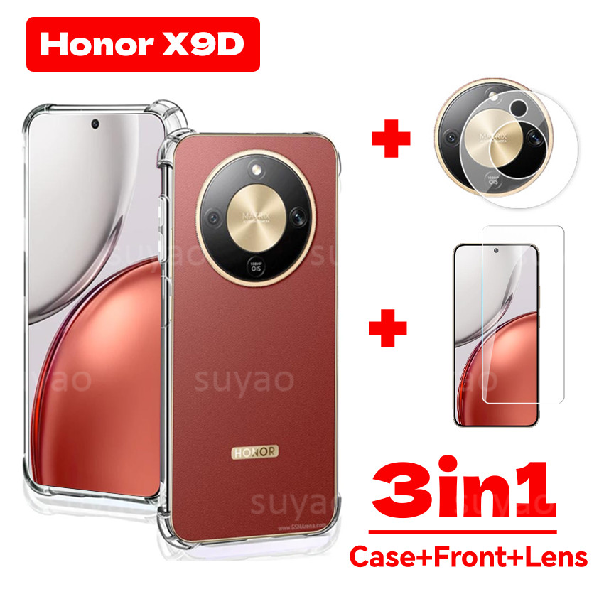 สําหรับ Honor X9D 5G 2025 3in1 เคสโทรศัพท์ใสปลอก HonorX9D X7D HonorX7D กันกระแทก Soft TPU ง่ายกระจกนิรภัยหน้าจอป้องกันฟิล์มกล้อง HD 9H เลนส์ปกหลัง
