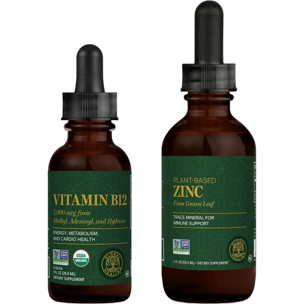 Global Healing Center - Vitamin B12 and Organic Zinc Liquid Supplement Kit - Long-Lasting Energy, Im