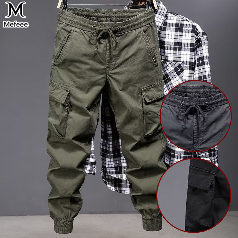 MEFEEE กางเกงตัวยาวสไตล์ทิปเปอร์ สำหรับผู้ชาย แบบHeavyweightCargoในสไตล์AmericanStreetwear สวมใส่ได้อย่างสบาย