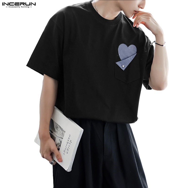 INCERUN เสื้อยืดแขนสั้นคอกลมดีไซน์เฉพาะกลุ่มสําหรับผู้ชาย