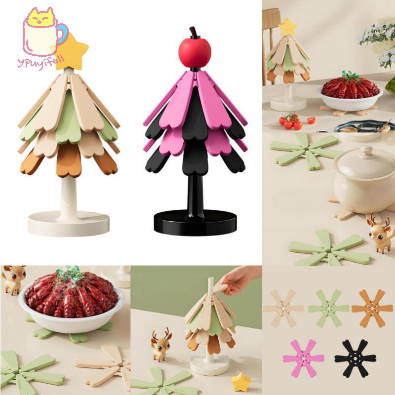 [YPU] Christmas bandetal Joypad กันน้ําทนความร้อน 4 ที่ถอดออกได้ Coasters หม้อกาน้ําชาผู้ถือเครื่องด