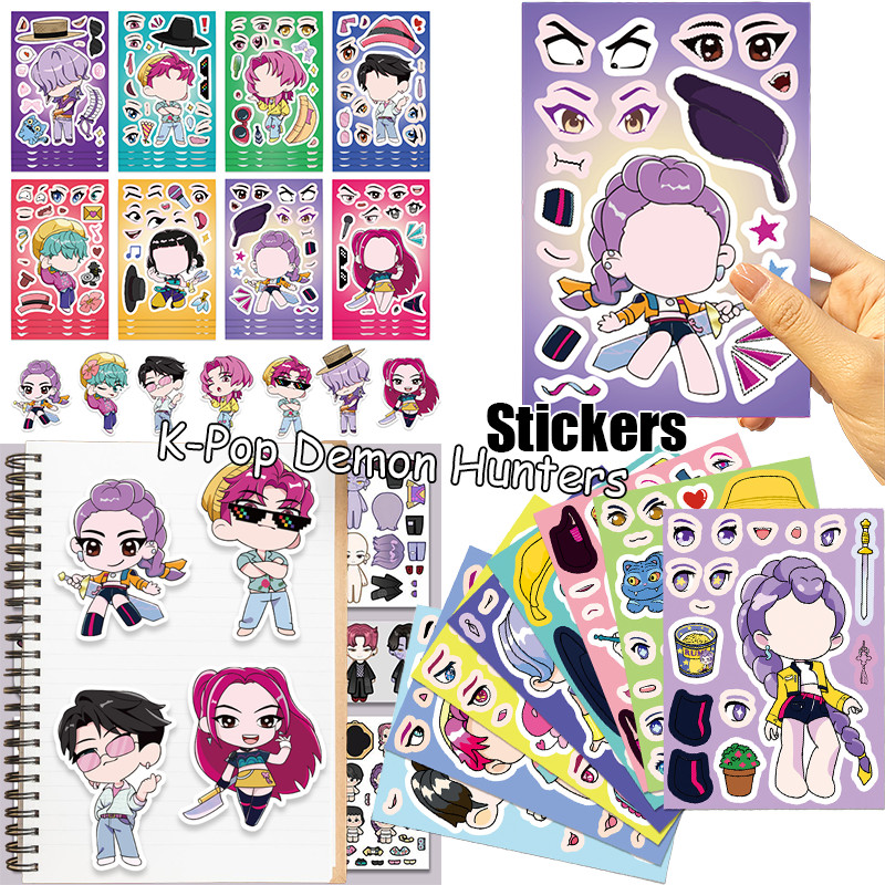 12 ชิ้น/เซ็ตสติกเกอร์ KPop Demon Hunters Theme เด็ก Creative Dress Up สติกเกอร์ DIY ปริศนาของเล่น Collage ของขวัญ