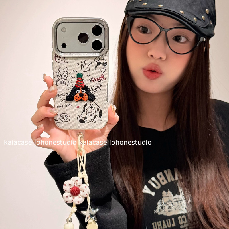 Huiwanju ภาพประกอบสุนัขการ์ตูนเหมาะสําหรับเคสโทรศัพท์มือถือ iPhone17promax ip16pro ใหม่ 13 หญิง 14pro พร้อมเชือกเส้นเล็ก 15pro/11 เคสโทรศัพท์มือถือป้องกันการตก 12