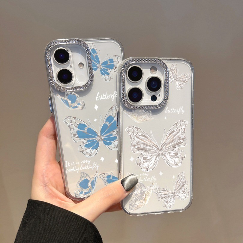 SAMSUNG Blue Silver Butterfly Clearเคสโทรศัพท์สําหรับSamsung Galaxy A50 A50S A30S M56 F56 A17 A07 F0