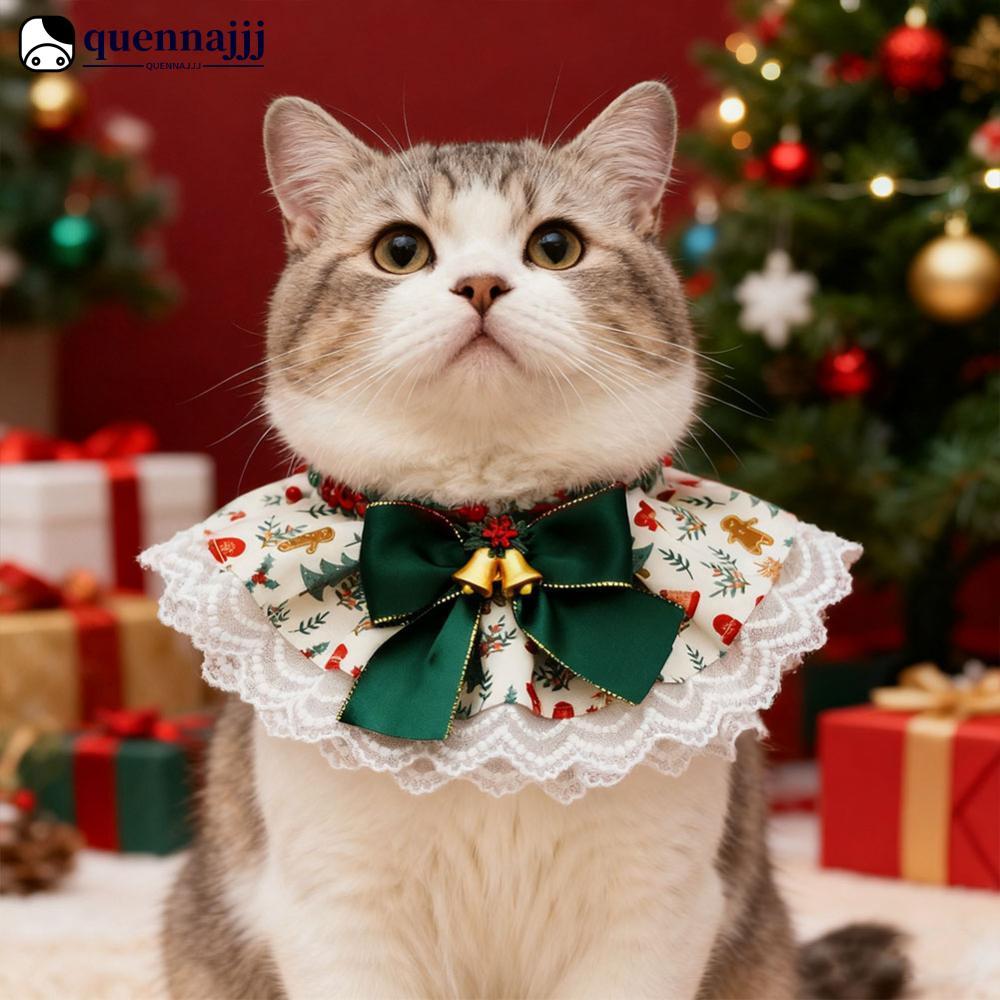 QHENNA Christmas Series สัตว์เลี้ยงแมวและสุนัข Drool Bib ลูกไม้น้ําลายผ้าเช็ดตัว Adjustabl สัตว์เลี้