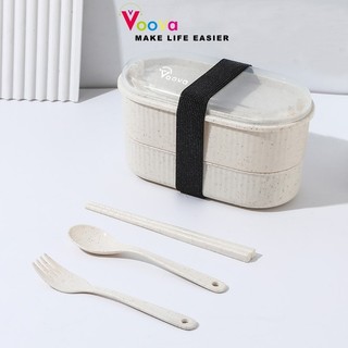 VOOVA Kotak Makan Siang Jerami Gandum/ Tempat Bekal Anak Susun/ Tahan Panas dan Aman