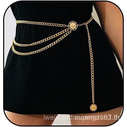 Pirate Waist Chain for Women Multilayer Metal Waist Chain Belt Adjustable Long Belt Body Belly Chain