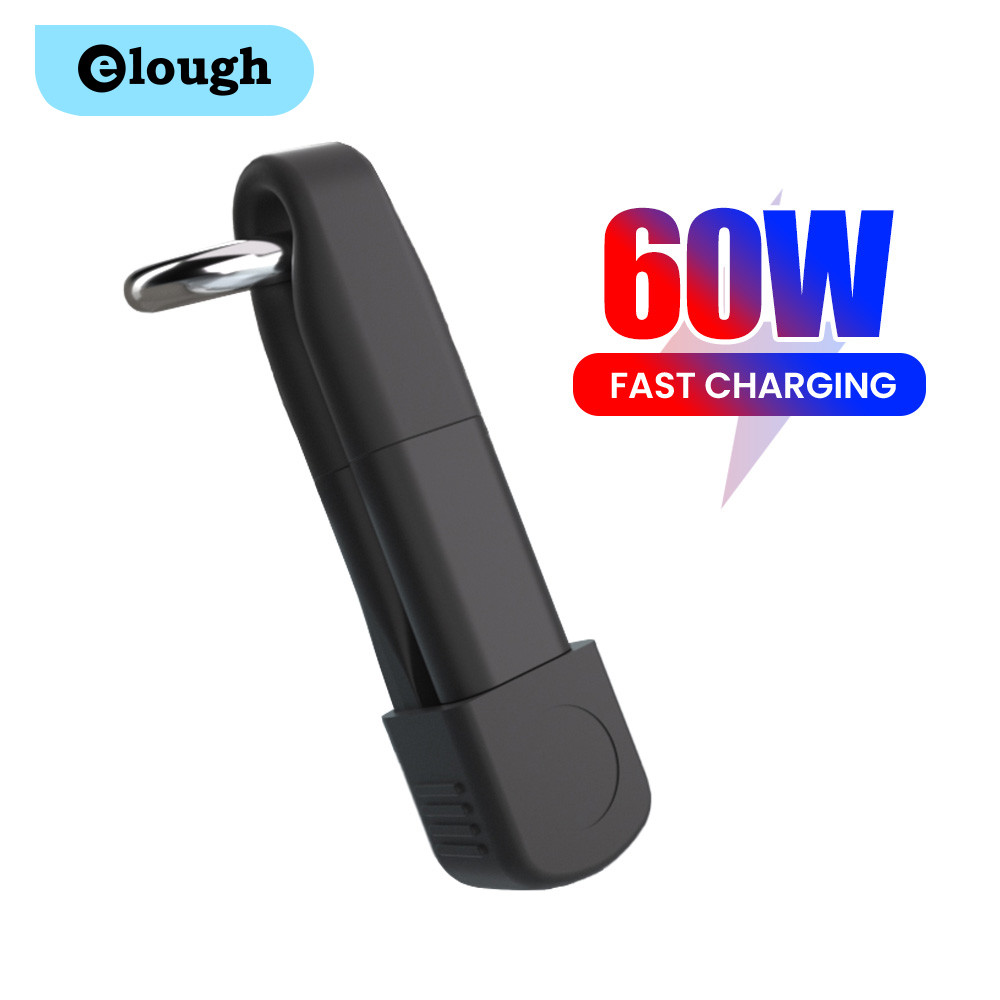 Elough 60W พวงกุญแจแบบพกพาสั้น USB C ถึง C Cable Fast Charging Power Bank Cable Wire