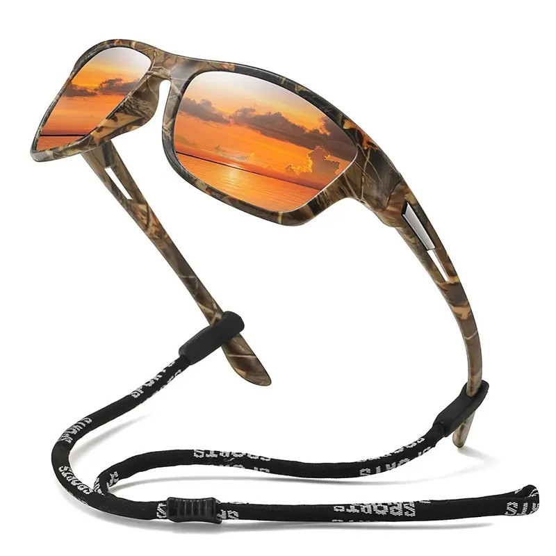 Fashion Camouflage Pattern Sports Polarized Sun Glasses With Chain Men Women Cycling Climbing Skiing