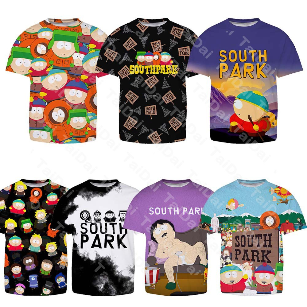 South Park ลายการ์ตูน 3D พิมพ์เสื้อยืดสําหรับเด็กลําลองแฟชั่นเสื้อยืดแขนสั้น
