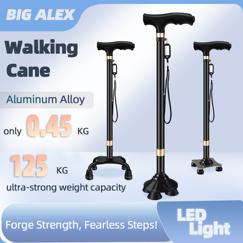 CY-303 ไม้เท้าแบบปรับได้สําหรับผู้ชาย, ผู้หญิง, และอาวุโสพร้อมไฟ LED น้ําหนักเบาแต่ Heavy Duty ผู้สู