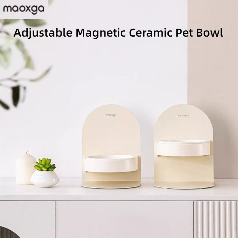 Maoxao Pet Ceramic High Foot Oblique Cat Bowl Neck Protection Not Easy to Overturn Food Bowl Feeder 