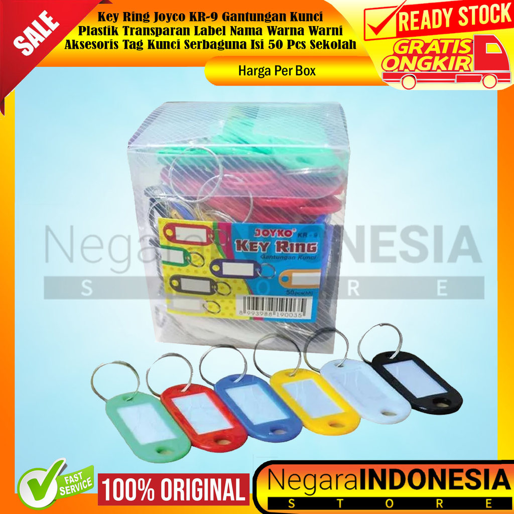GANTUNGAN Joyco KR-9 พวงกุญแจพลาสติกใสชื่อสีสันแท็กกุญแจอเนกประสงค์อุปกรณ์เสริมเนื้อหา 50 ชิ้นโรงเรี