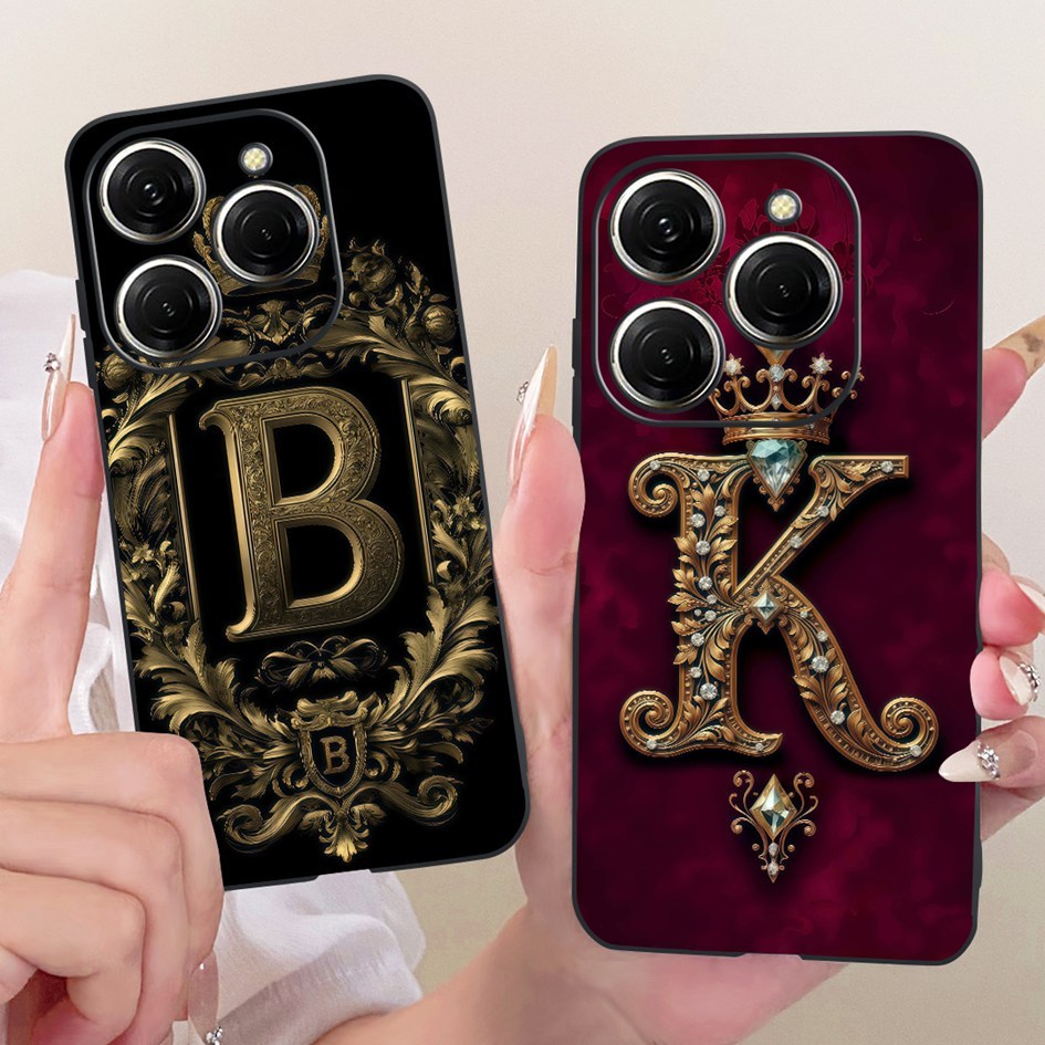 สําหรับ Tecno Spark 20 Pro KJ6 กรณีหรูหรามงกุฎตัวอักษรซิลิโคน TPU ปกหลังสําหรับ Tecno Spark 20 Pro +
