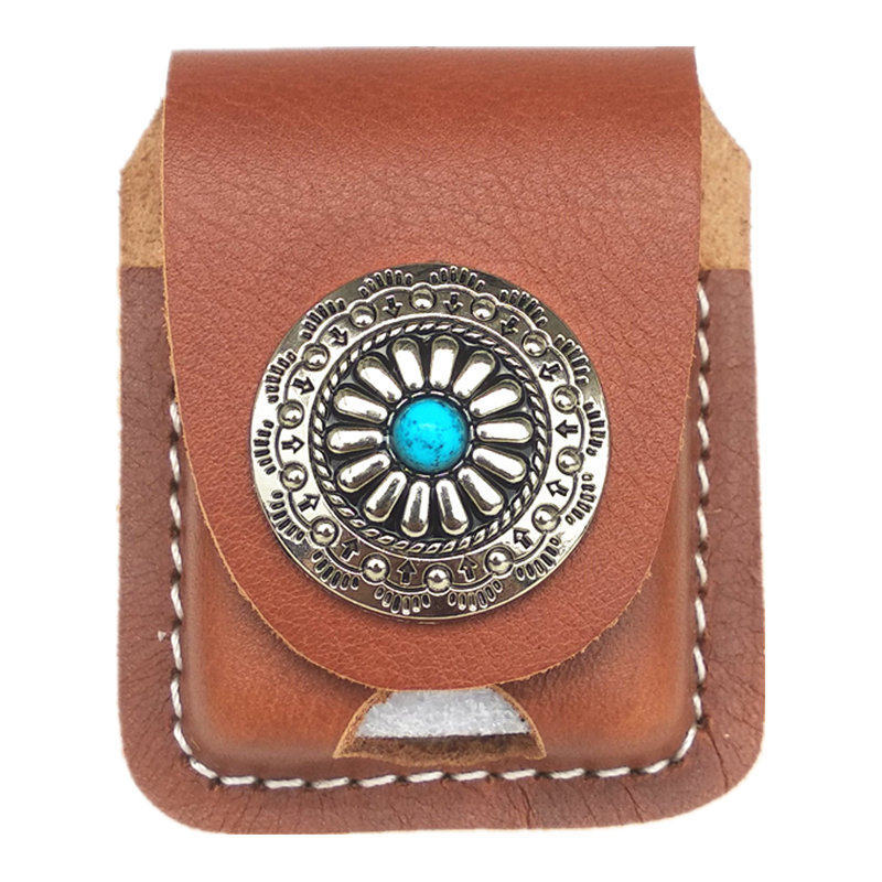 ซองไฟแช็ก Zippo zippo เคสไฟแช็กหนังวัวชั้นแรก ป้ายคลาสสิก Turquoise หนังแท้ เคสหนังทํามือ