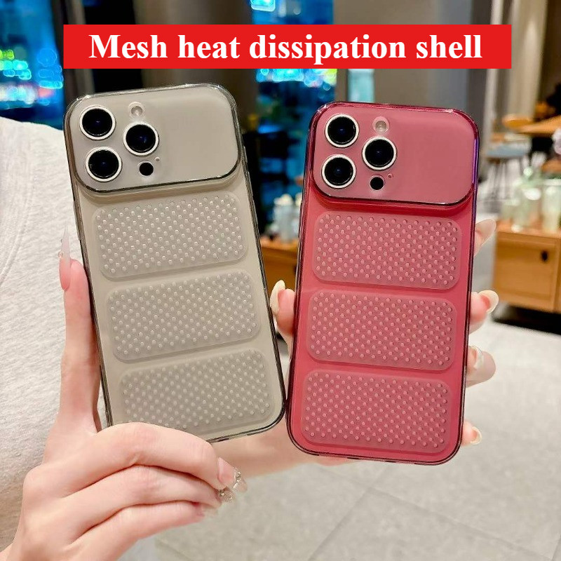 ตาข่ายสี่เหลี่ยมกระจายความร้อนTPU Soft Shellเคสโทรศัพท์สําหรับIPhone 11 12 13 14 15 16 17 Pro Max 16 Plusกันกระแทกฝาครอบ