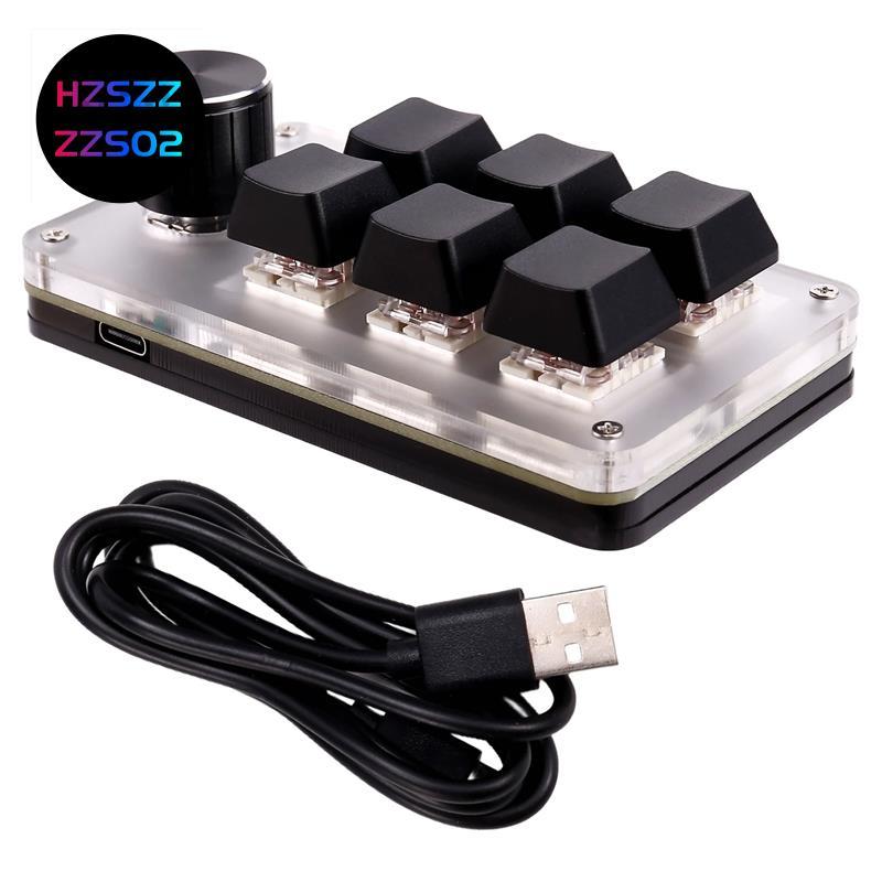 Hzszzs02z6 Key 1 Knob Copy Paste Mini ปุ่มแบบมีสาย RGB Mini คีย์บอร์ดสําหรับ Gamers/นักออกแบบ/วิดีโอ