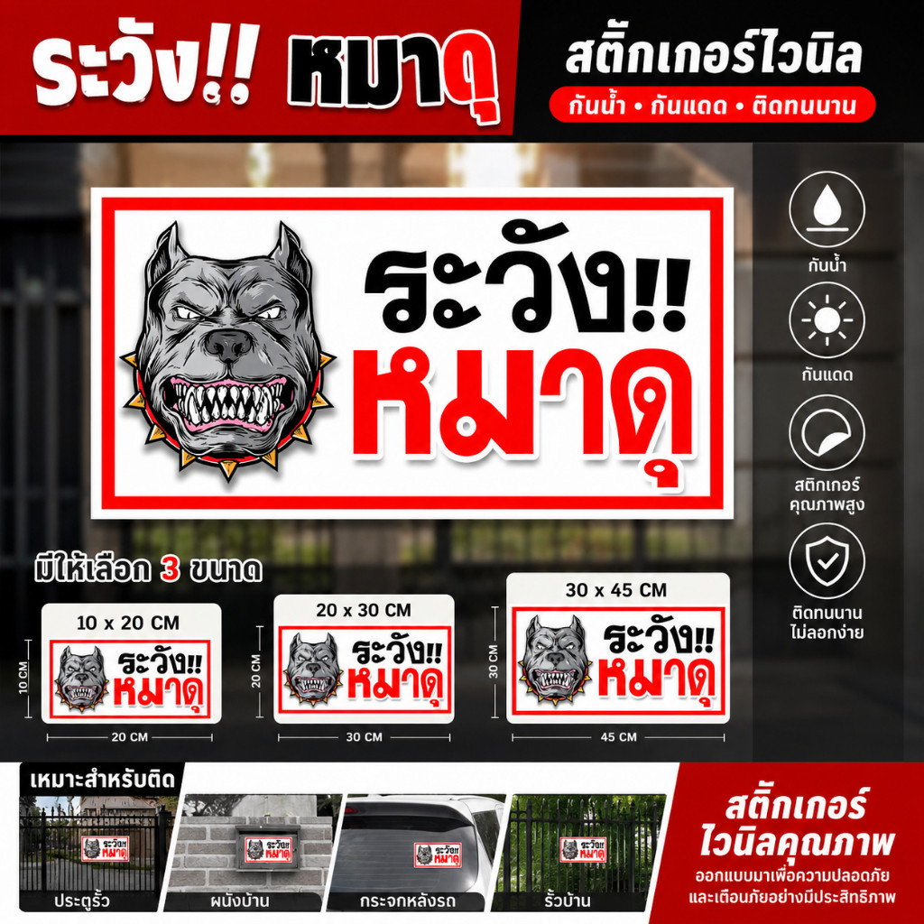 ZB1 HOME สติกเกอร์ระวังหมาดุ สติกเกอร์ PVC เกรดพรีเมี่ยม หมึกพิมพ์คุณภาพสูง ระดับอุตสาหกรรม