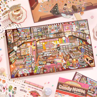 10 ชิ้น [Candy House Series] กล่องชุดสติกเกอร์ภูมิทัศน์ขนาดใหญ่พิเศษร้านเสื้อผ้าเครื่องประดับรองเท้ากร Scrapbooking