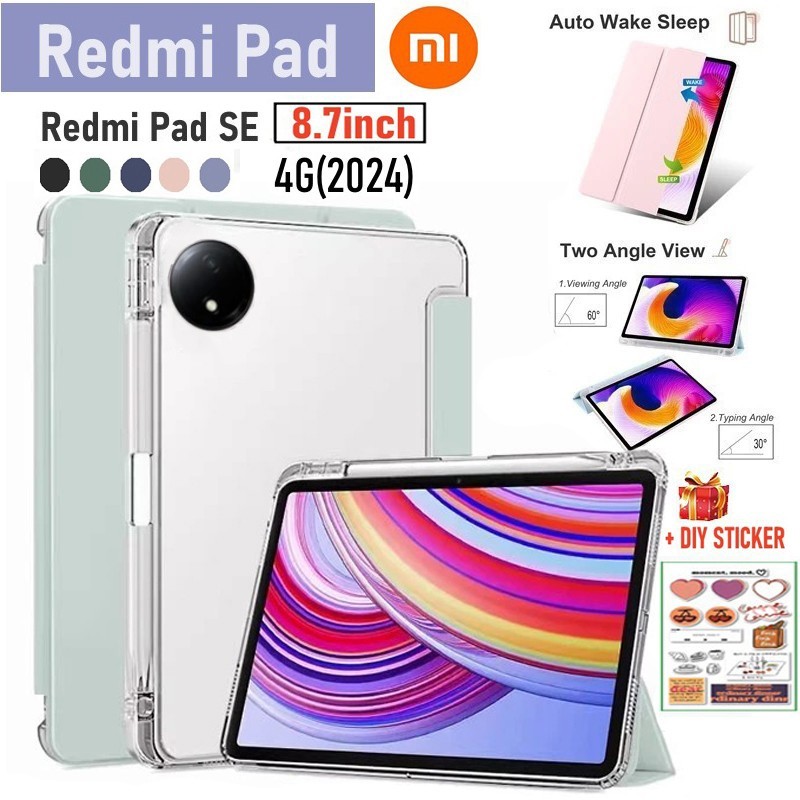 เคส RedMi Pad SE 8.7 นิ้ว 4G 2024 ปลอกป้องกันแม่เหล็ก RedMi Pad SE ฝาครอบด้านหลังโปร่งใสสําหรับ Xiao