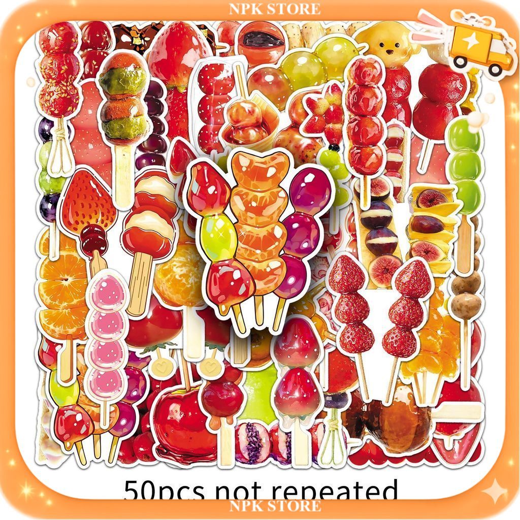 🔥🇹🇭พร้อมส่ง🇹🇭🔥50แบบ Sticker ผลไม้สดเสียบไม้เคลือบน้ำตาล Tanghulu candy food dessert cartoon Chinese 