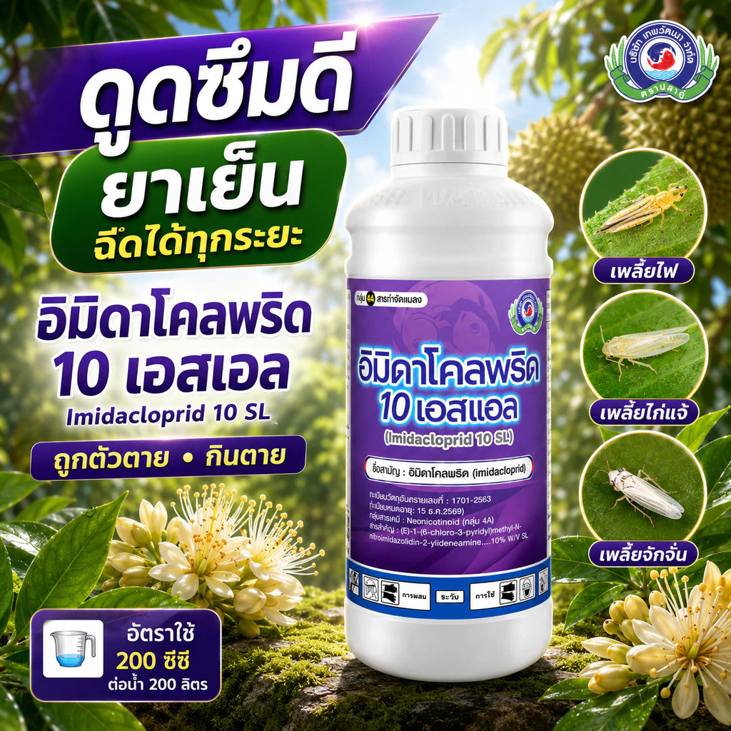 อิมิดาโคลพริด 10 เอสแอล ขนาด 500 ซีซี. & 1 ลิตร (เพลี้ยไฟ เพลี้ยจักจั่น) |เทพวัฒนา ตราปลาคู่| ยาแมลง สารป้องกันกำจัดแมลง