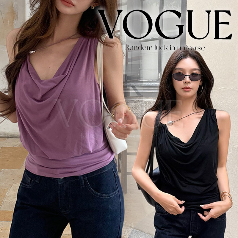 Vogue🌟พร้อมส่ง🌟 เสื้อกล้ามผู้หญิงสไตล์สาวแซ่บหวาน คอเว้ารุ่นใหม่ฤดูร้อน แมตช์ง่ายเซ็กซี่มีเสน่ห์ (A8393)