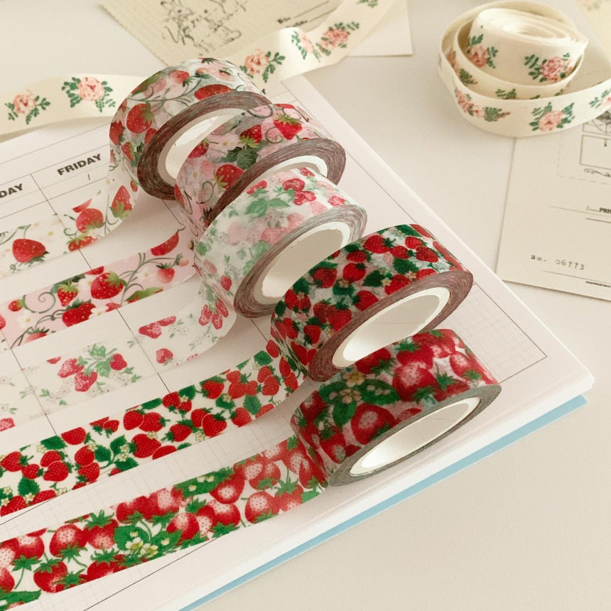 Korea Korea popo factory Masking Pattern Pattern Handbook Paper Tape Retro Strawberry