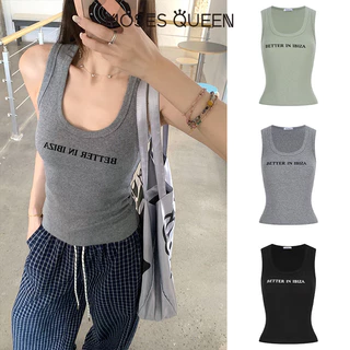 MOSESQUEEN เสื้อวงเคอลายตัวอักษรสาวฮอตสําหรับผู้หญิงเหมาะกับฤดูร้อนทรงเข้ารูปและอเนกประสงค์เสื้อแขนกุด #63795
