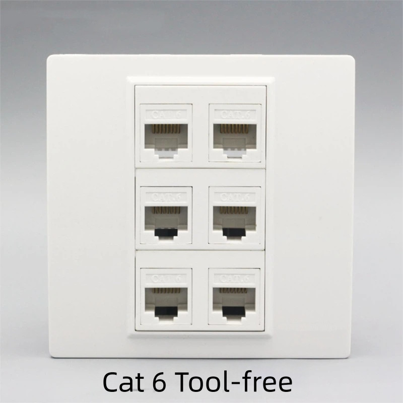 6 พอร์ตเครื่องมือฟรี CAT6 RJ45 ซ็อกเก็ตผนัง 86 ประเภทหกพอร์ต Gigabit Ethernet LAN เครือข่าย Wall Faceplate ไม่มี Punch Down Keystone โมดูล 6 LAN Wall Outlet สีขาว