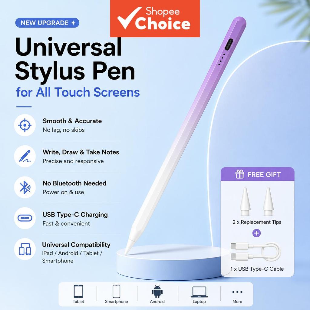 ปากกาสไตลัสคาปาซิทีฟสากล ความแม่นยําสูง สําหรับโทรศัพท์ แท็บเล็ต รองรับ Android iOS และ iPad เครื่องมือเขียนและวาดภาพอัจฉริยะ