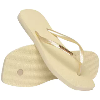 HAVAIANAS รองเท้าแตะ Slim Square Logo Metallic Flip Flop CREAM 414825792563F_F5CMXX
