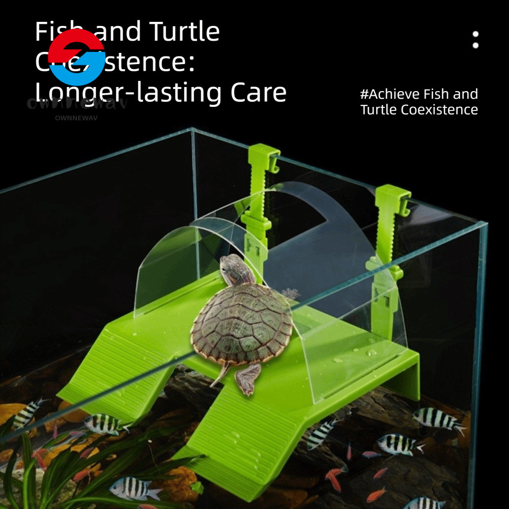 OWNNEPH Turtle Basking ,พร้อมตะขอ Double Ramp Floating Turtle Dock, Anti-Escape Cover ที่ถอดออกได้ลื