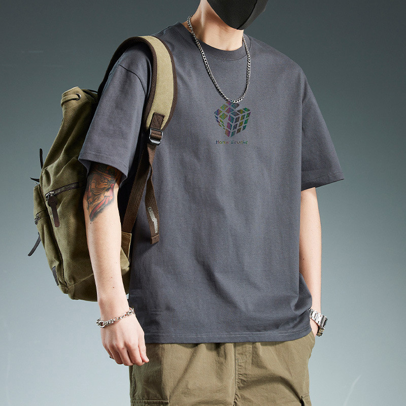 ผ้าฝ้ายแท้แขนสั้นเสื้อยืดผู้ชายรอบคอหลวมผู้ชายสีขาวบริสุทธิ์ จุดต่ําสุด เสื้อ2026เสื้อยืดภายในฤดูร้อ