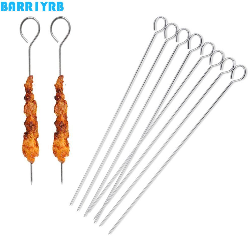 BARR1YRB 20 ชิ้นเข็มห่านย่าง, Kabob Skewers แหวนสแตนเลสบาร์บีคิว Skewers, เครื่องมือบาร์บีคิวนํากลับมาใช้ใหม่ 20/25/30 ซม.บาร์บีคิว Skewers Picnic
