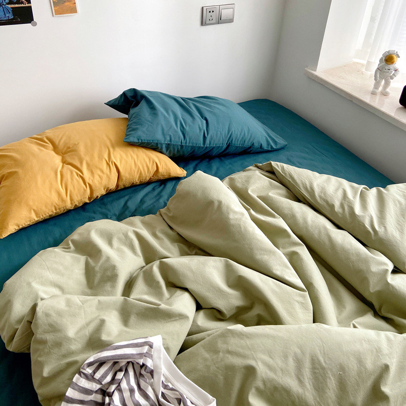 Mixed-style girly bedding set in solid green, dopamine cotton dormitory bedding set1.8