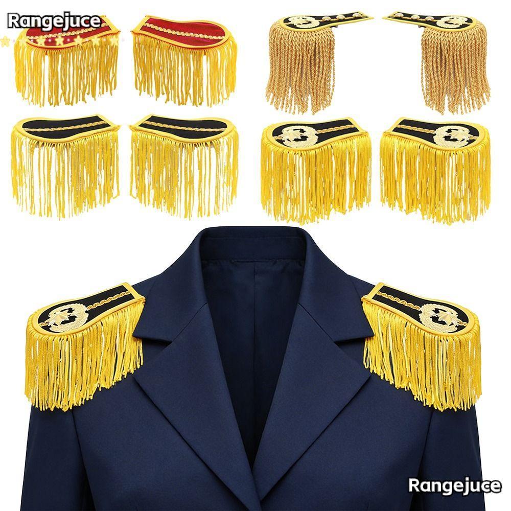 RANGEJUCE 1 คู่ไหล่ Pad Epaulettes, อเนกประสงค์พร้อมหัวเข็มขัดพู่ Fringe Epaulets, เข็มกลัดบอร์ดสีสันแจ็คเก็ตเสื้อคลุม Eett สําหรับกลองฮอร์น Band