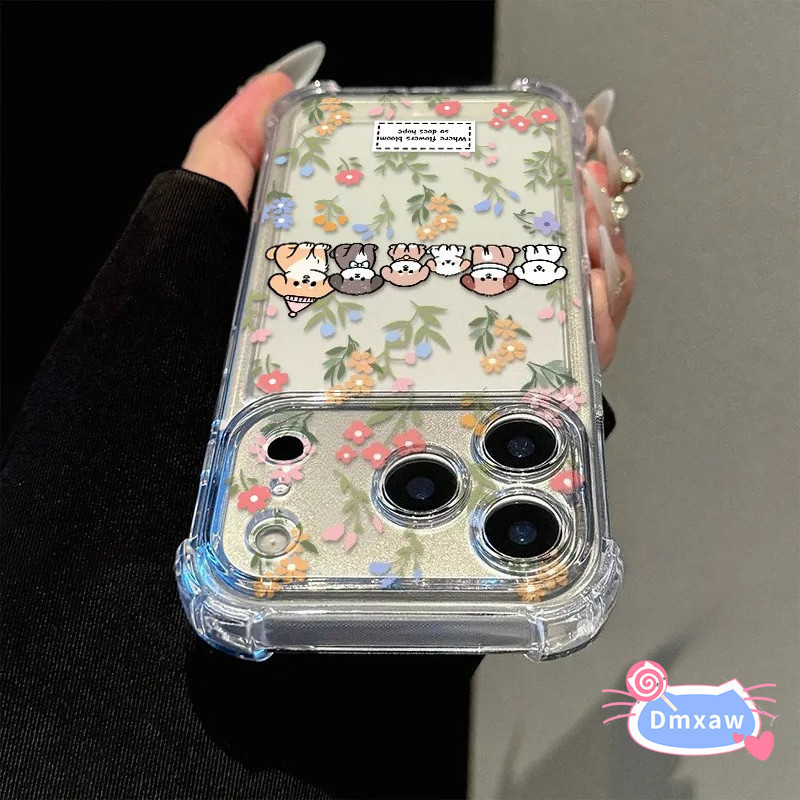 ดอกไม้น่ารักสุนัขใสสี่มุมเคสโทรศัพท์สําหรับXiaomi 17T 17 Pro Max 15 15S 15T 14T 14 Civi 13 12S 12X 12T 11T Pro Mi 11 11X 10 Pro Lite Ultra 11i 5G 4Gปลอกนุ่ม