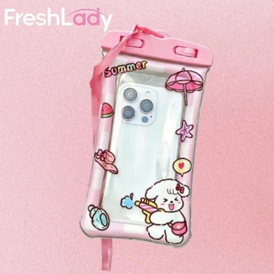 เคสโทรศัพท์กันน้ำ สีชมพู พร้อมสายคล้องคอ พกพาสะดวก เหมาะสำหรับดำน้ำและเล่นสนุกในช่วงสงกรานต์ (ปีใหม่ไทย)