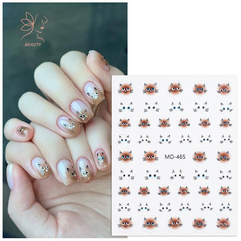 [maybeauty] Blue Eye Siamese Cat Nail Stiers 3D น่ารักการ์ตูนสัตว์ Self กาวเล็บเครื่องประดับอุปกรณ์เสริม DIY เล็บ Slider Decals {TH}