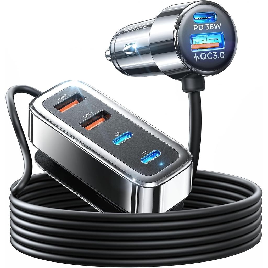 AINOPE 108W หลายพอร์ต Car Charger,ไฟแช็ก USB Charger, PD & QC Car Charger Adapter Fast Charging สําห