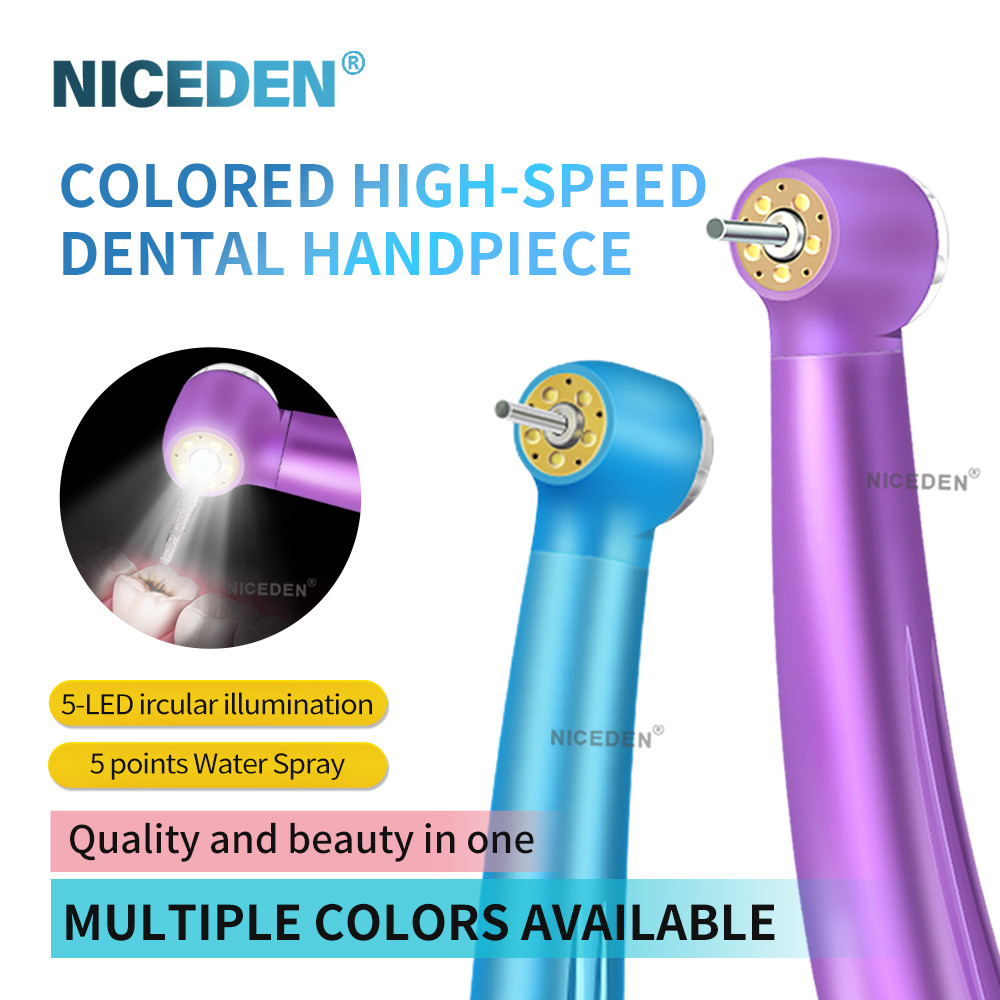 NICEDEN สีสัน 5 LED ทันตกรรม Handpiece ความเร็วสูงปุ่มกด 5 การออกแบบสเปรย์น้ําแบริ่งเซรามิคโรเตอร์สําหรับเครื่องมือทันตแพทย์