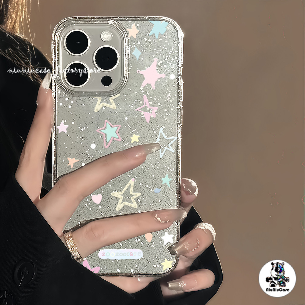 เคส For iPhone 16 เคสไอโฟน11 เคสใสแบบแวววาว โดปามีนดาวสีสัน การ์ตูนสีสันสดใสน่ารัก For iPhone15 14 13 12 11 16 Pro max