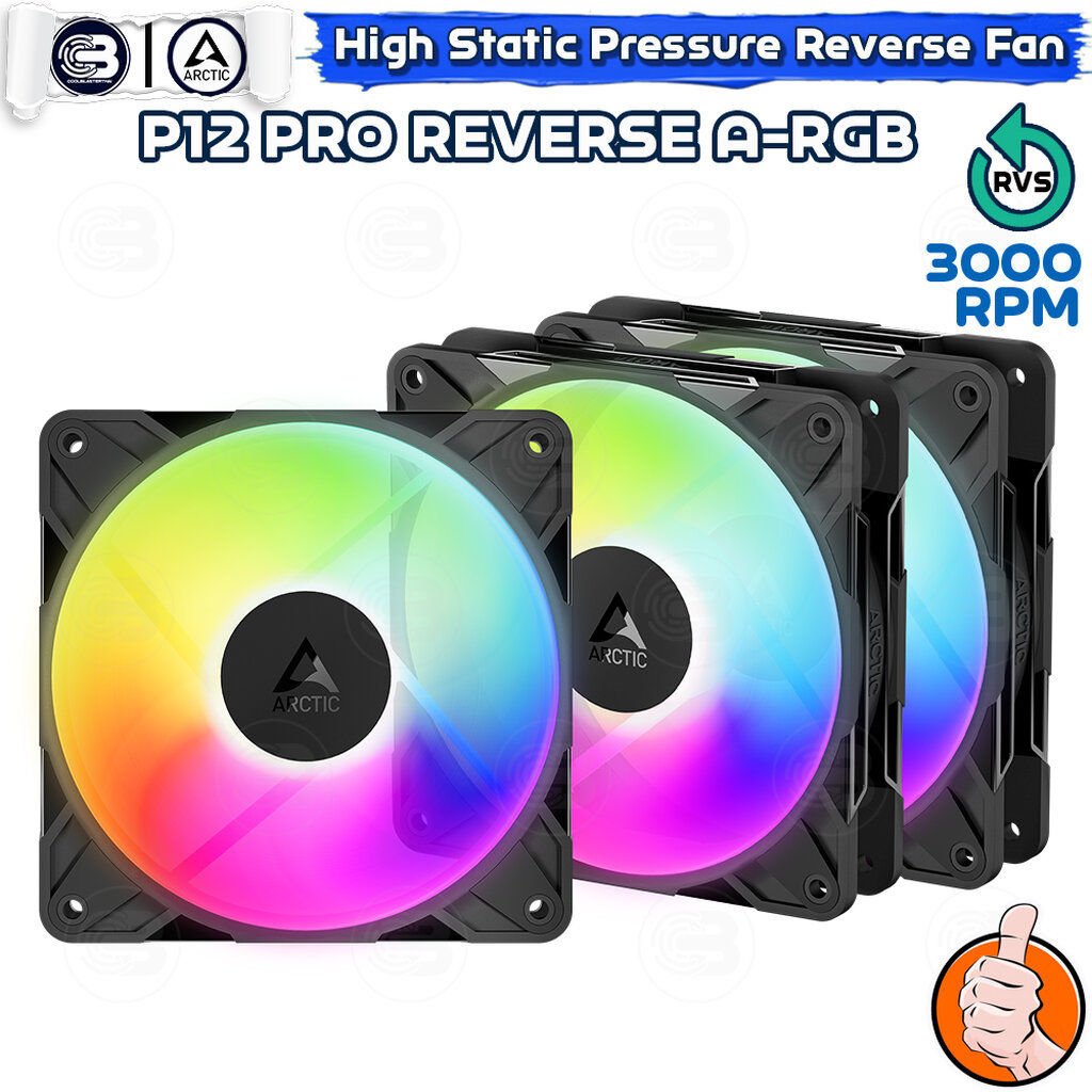 [CoolBlasterThai] ARCTIC P12 PRO REVERSE PST A-RGB BLACK (size 120 mm.) X3 Value Pack PC Fan Case ปร