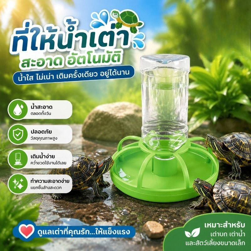 COD ถาดน้ำสำหรับเต่าบก สีเขียว ระบบใส่น้ำอัตโนมัติ ความจุ 250ML ใช้งานสะดวก อุปกรณ์เลี้ยงสัตว์เลื้อยคลาน