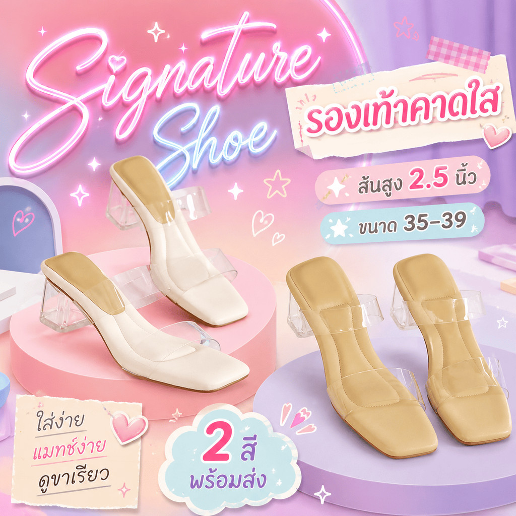 ส้นสูง 2.5 นิ้ว size 35–39 รองเท้าส้นสูงผู้หญิงสายใส หัวตัด ส้นใส ใส่ออกงาน YJ107