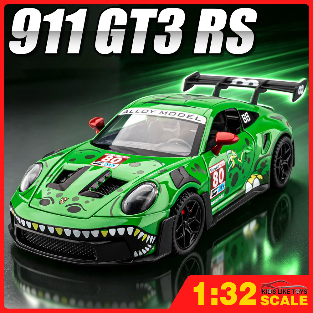 KLT 1:32 Porsche 911 GT3 RS ไดโนเสาร์ Edition รถโมเดล Diecast รถของเล่นคอลเลกชันของขวัญสําหรับเด็กเด็กผู้หญิง