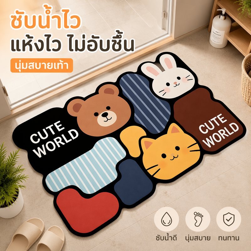 เสื่อไดอะตอมไมต์ห้องน้ำ ลายเรขาคณิต แผ่นรองพื้นดูดซับน้ำเร็ว กันลื่น เช็ดง่าย สำหรับหน้าห้องน้ำ