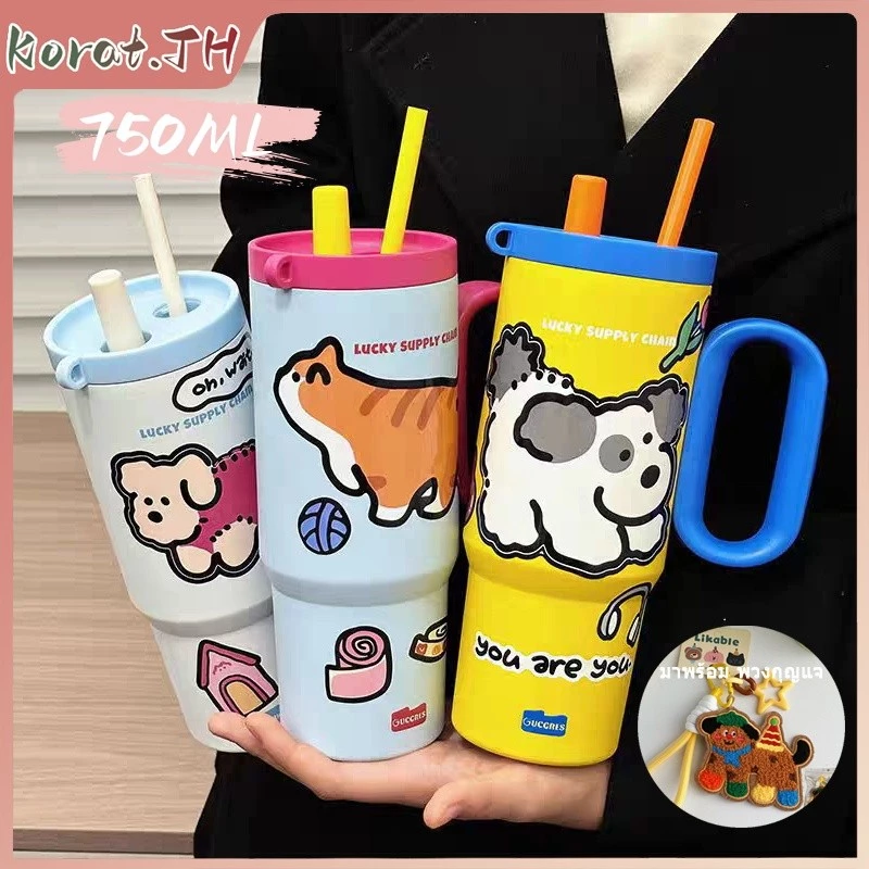 แก้วนํ้าเก็บความเย็น และเก็บความร้อน เก็บได้ทั้งความร้อน พร้อมหลอด710ML/24oz